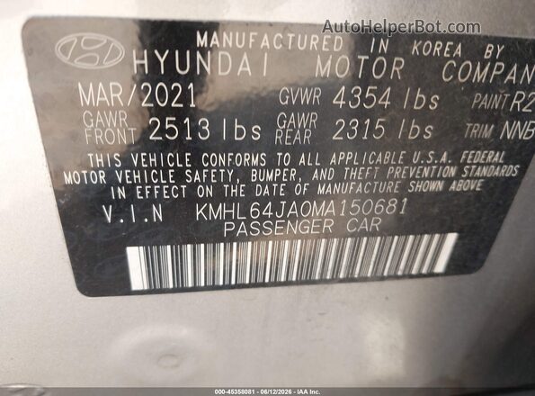 KMHL64JA0MA150681 2021 HYUNDAI SONATA Silver Widok komory silnika