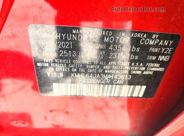 KMHL64JA3MA143613 2021 HYUNDAI SONATA Red Вид підкапотного простору