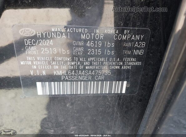 KMHL64JA4SA475735 2025 HYUNDAI SONATA Black Շարժիչի բաժամունքի տեսք
