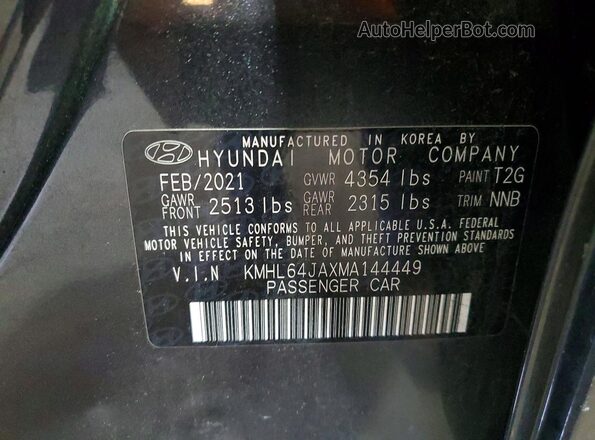 KMHL64JAXMA144449 2021 HYUNDAI SONATA Gray 