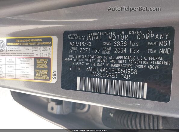 KMHLL4AG1PU550958 2023 HYUNDAI ELANTRA Gray 