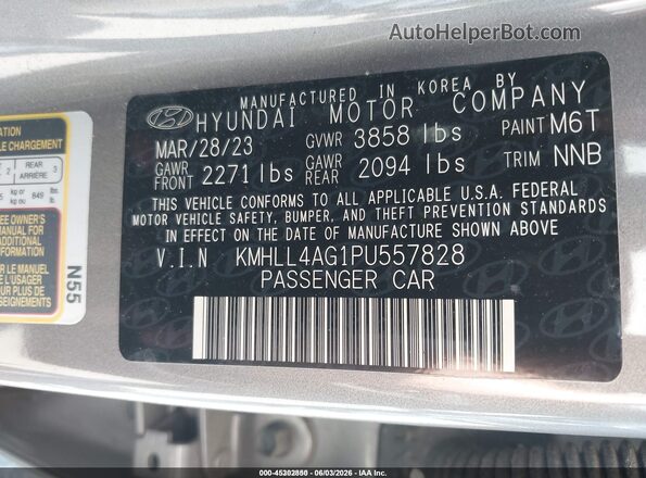 KMHLL4AG1PU557828 2023 HYUNDAI ELANTRA Gray Շարժիչի բաժամունքի տեսք