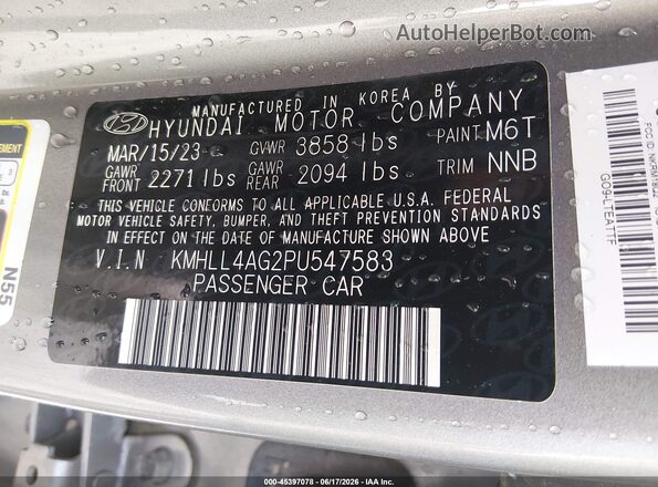 KMHLL4AG2PU547583 2023 HYUNDAI ELANTRA Gray Շարժիչի բաժամունքի տեսք
