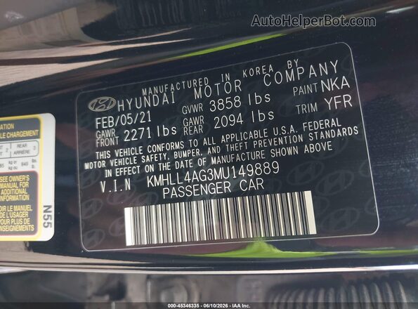 KMHLL4AG3MU149889 2021 HYUNDAI ELANTRA Black Շարժիչի բաժամունքի տեսք