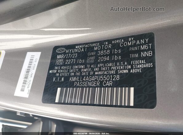 KMHLL4AG4PU550128 2023 HYUNDAI ELANTRA Gray 