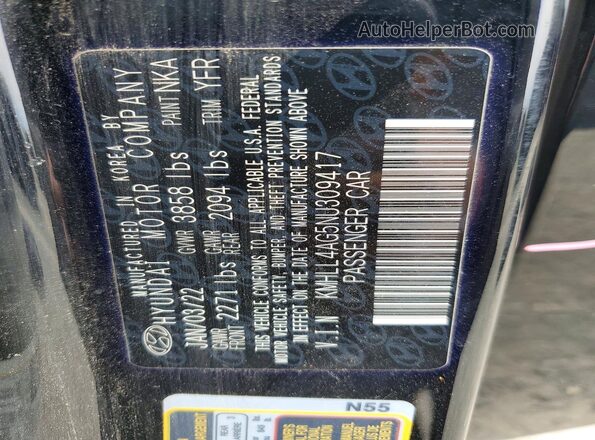 KMHLL4AG5NU309417 2022 HYUNDAI ELANTRA Black Widok komory silnika