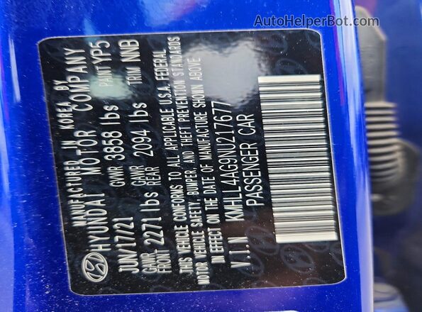 KMHLL4AG9NU217677 2022 HYUNDAI ELANTRA Blue Вид підкапотного простору