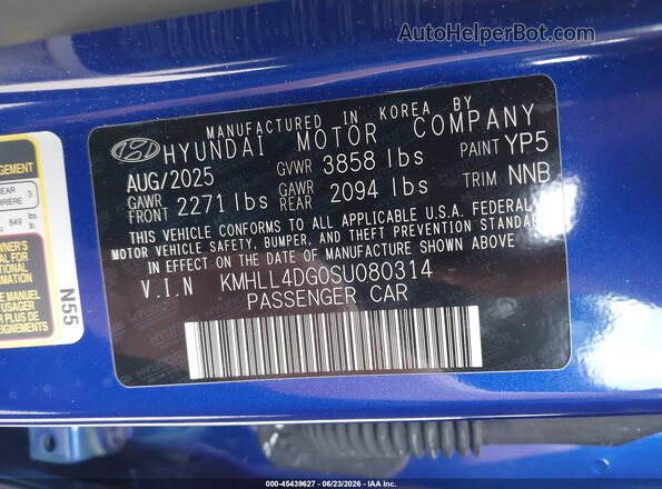 KMHLL4DG0SU080314 2025 HYUNDAI ELANTRA Blue ძრავის განყოფილების ხედი