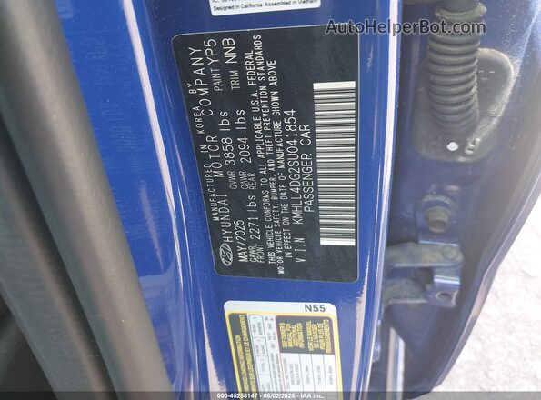 KMHLL4DG2SU041854 2025 HYUNDAI ELANTRA Blue Շարժիչի բաժամունքի տեսք