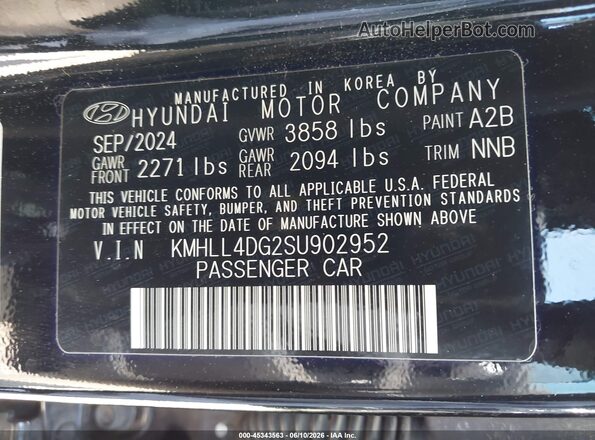 KMHLL4DG2SU902952 2025 HYUNDAI ELANTRA Black ძრავის განყოფილების ხედი