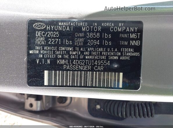 KMHLL4DG2TU149554 2026 HYUNDAI ELANTRA Серебряный Вид подкапотного пространства