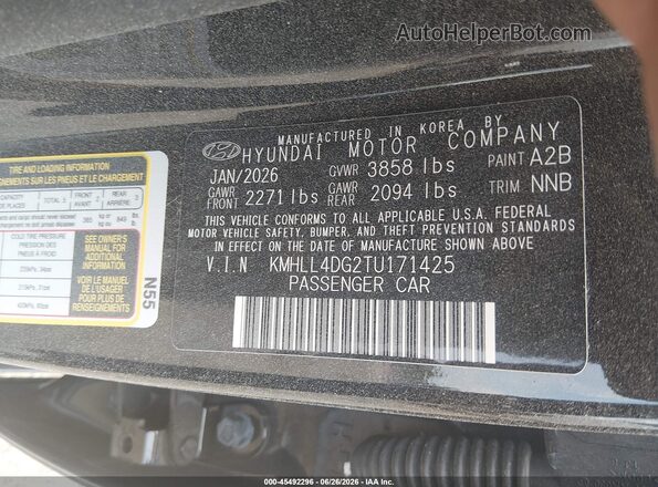 KMHLL4DG2TU171425 2026 HYUNDAI ELANTRA Black Вид підкапотного простору