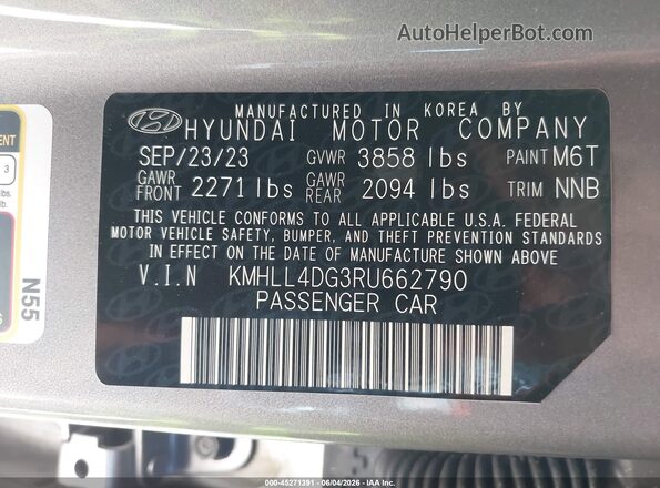 KMHLL4DG3RU662790 2024 HYUNDAI ELANTRA Silver Vista del compartimento del motor