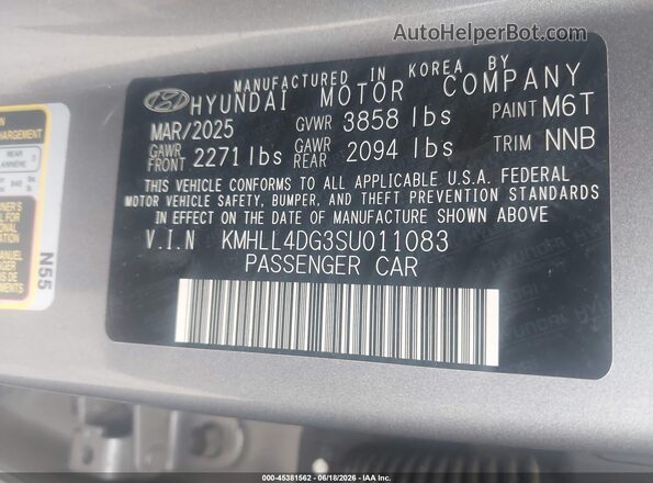 KMHLL4DG3SU011083 2025 HYUNDAI ELANTRA Gray Engine compartment view