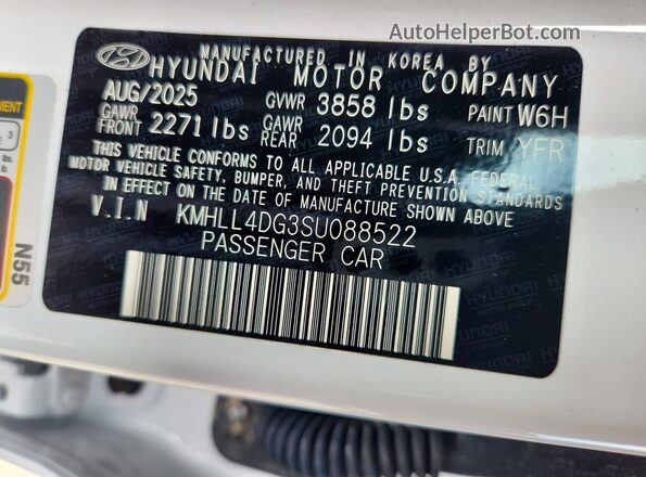 KMHLL4DG3SU088522 2025 HYUNDAI ELANTRA White Вид наклейки з VIN-кодом