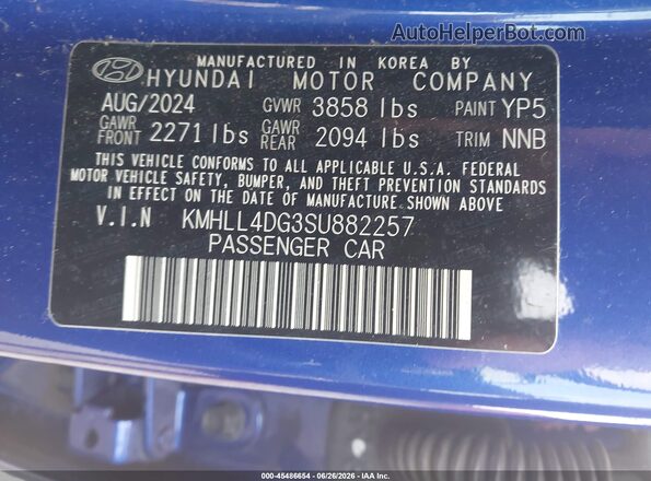 KMHLL4DG3SU882257 2025 HYUNDAI ELANTRA Blue Շարժիչի բաժամունքի տեսք