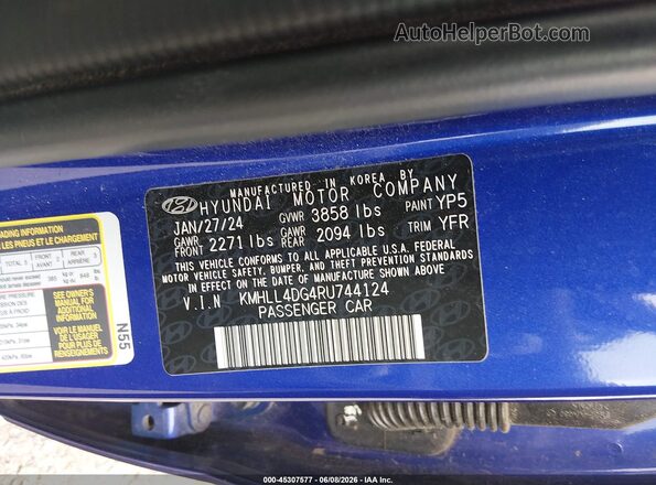 KMHLL4DG4RU744124 2024 HYUNDAI ELANTRA Синий Вид подкапотного пространства