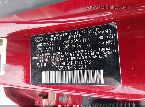 KMHLL4DG4RU776376 2024 HYUNDAI ELANTRA Бордовый Вид подкапотного пространства