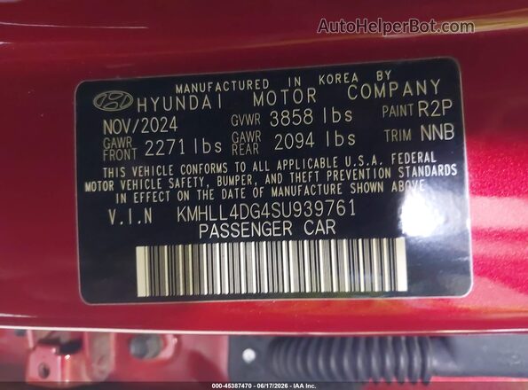 KMHLL4DG4SU939761 2025 HYUNDAI ELANTRA Red Engine compartment view