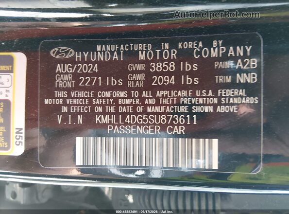 KMHLL4DG5SU873611 2025 HYUNDAI ELANTRA Black ძრავის განყოფილების ხედი