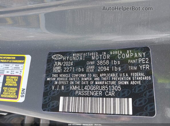 KMHLL4DG6RU851305 2024 HYUNDAI ELANTRA Gray ძრავის განყოფილების ხედი