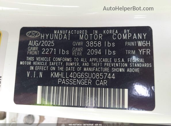 KMHLL4DG6SU085744 2025 HYUNDAI ELANTRA White Vista del compartimento del motor