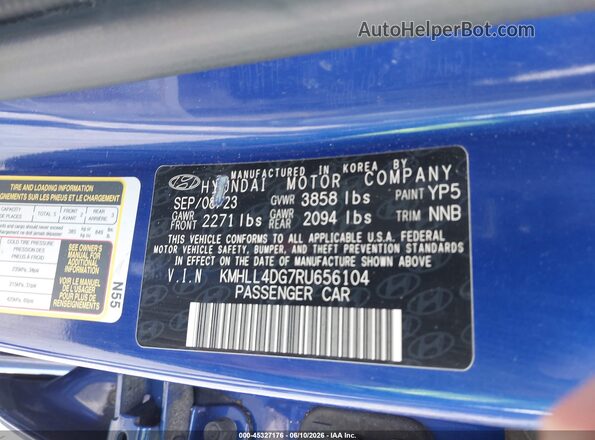 KMHLL4DG7RU656104 2024 HYUNDAI ELANTRA Blue ძრავის განყოფილების ხედი