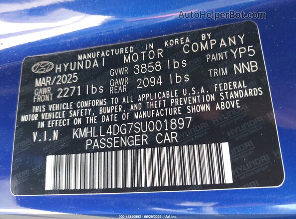 KMHLL4DG7SU001897 2025 HYUNDAI ELANTRA Blue Widok komory silnika