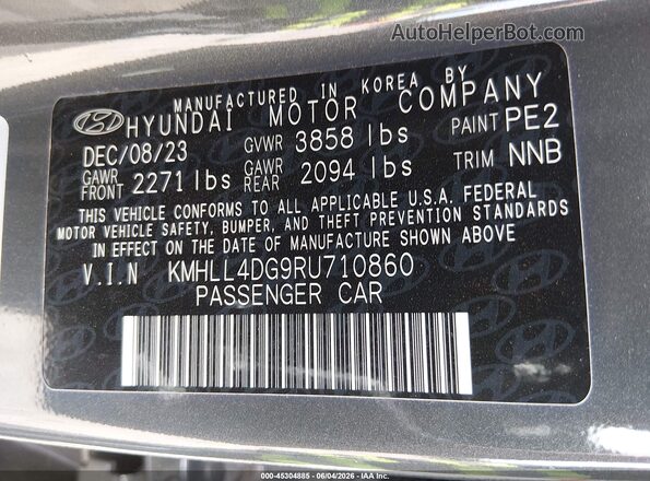 KMHLL4DG9RU710860 2024 HYUNDAI ELANTRA Gray Շարժիչի բաժամունքի տեսք