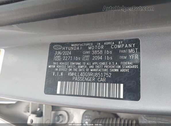 KMHLL4DG9RU851752 2024 HYUNDAI ELANTRA Silver Շարժիչի բաժամունքի տեսք
