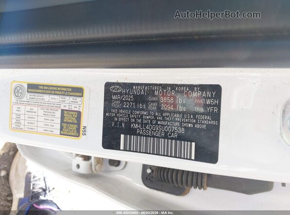 KMHLL4DG9SU007538 2025 HYUNDAI ELANTRA White Вид підкапотного простору