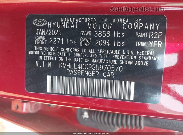 KMHLL4DG9SU970570 2025 HYUNDAI ELANTRA Red ძრავის განყოფილების ხედი