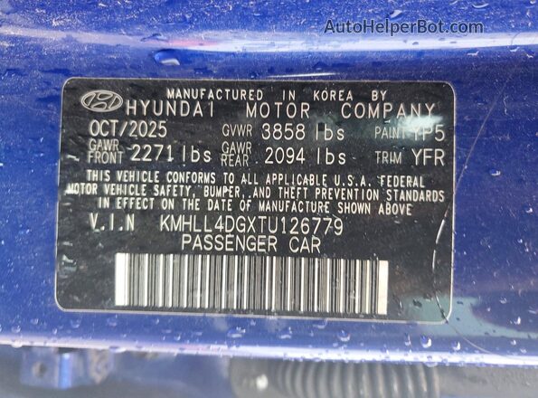 KMHLL4DGXTU126779 2026 HYUNDAI ELANTRA Синий Вид наклейки с VIN-кодом