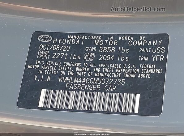 KMHLM4AG0MU072735 2021 HYUNDAI ELANTRA Gray Вид підкапотного простору