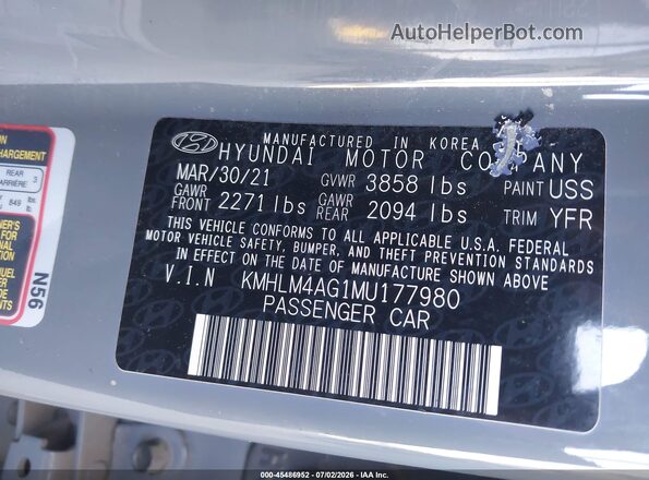 KMHLM4AG1MU177980 2021 HYUNDAI ELANTRA Light Blue Vista del compartimento del motor