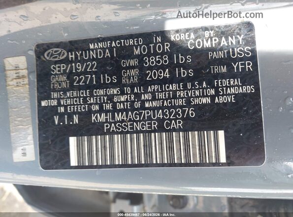 KMHLM4AG7PU432376 2023 HYUNDAI ELANTRA Gray Vista del compartimento del motor