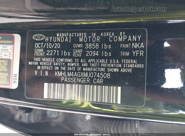 KMHLM4AGXMU074508 2021 HYUNDAI ELANTRA Black Շարժիչի բաժամունքի տեսք