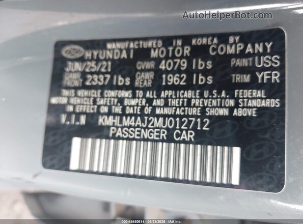 KMHLM4AJ2MU012712 2021 HYUNDAI ELANTRA HYBRID Gray Engine compartment view