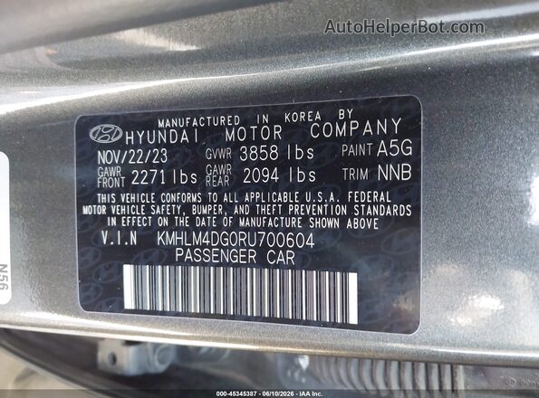 KMHLM4DG0RU700604 2024 HYUNDAI ELANTRA Gray Вид підкапотного простору