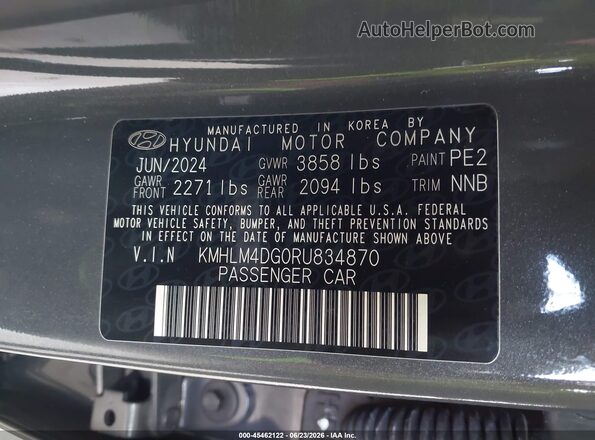 KMHLM4DG0RU834870 2024 HYUNDAI ELANTRA Gray Vista del compartimento del motor