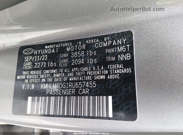KMHLM4DG1RU657455 2024 HYUNDAI ELANTRA Gray Widok komory silnika