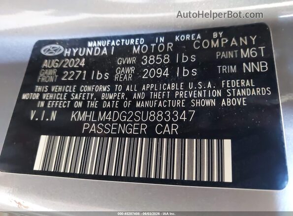 KMHLM4DG2SU883347 2025 HYUNDAI ELANTRA Gray Widok komory silnika