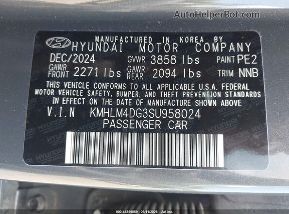 KMHLM4DG3SU958024 2025 HYUNDAI ELANTRA Gray Вид підкапотного простору