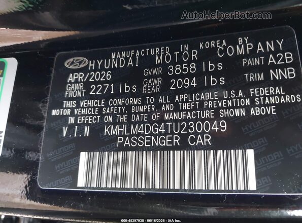 KMHLM4DG4TU230049 2026 HYUNDAI ELANTRA Black 
