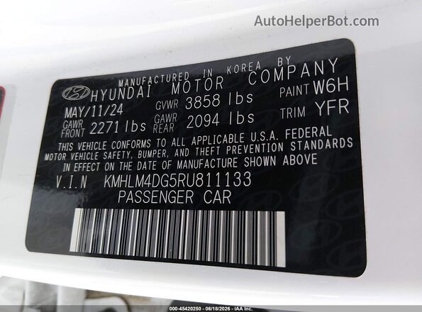 KMHLM4DG5RU811133 2024 HYUNDAI ELANTRA White Вид підкапотного простору