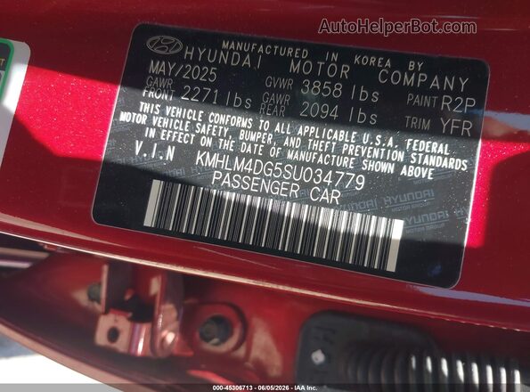 KMHLM4DG5SU034779 2025 HYUNDAI ELANTRA Red Engine compartment view