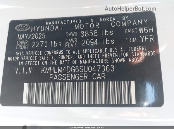 KMHLM4DG6SU047363 2025 HYUNDAI ELANTRA White Вид підкапотного простору