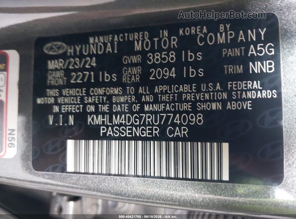 KMHLM4DG7RU774098 2024 HYUNDAI ELANTRA Gray Вид підкапотного простору