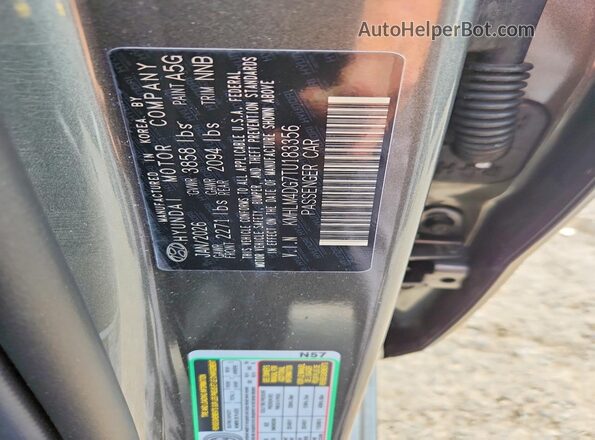 KMHLM4DG7TU183356 2026 HYUNDAI ELANTRA Gray VIN sticker view