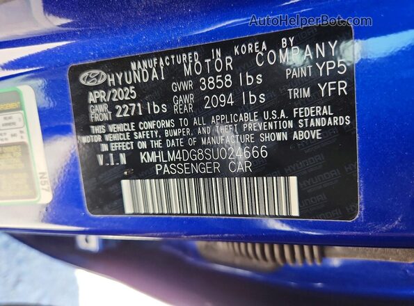 KMHLM4DG8SU024666 2025 HYUNDAI ELANTRA Blue Widok naklejki z numerem VIN